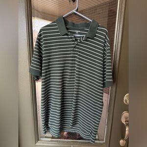 Lands' End Green and White Striped Polo